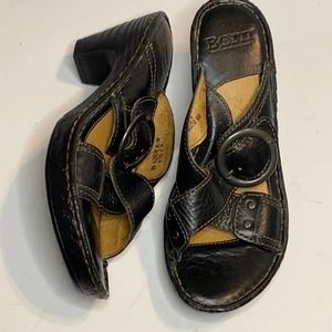 Born Leather Wedge Sandals - Black Size 6